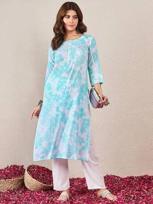 Floral Printed Round Neck Straight Kurta 4