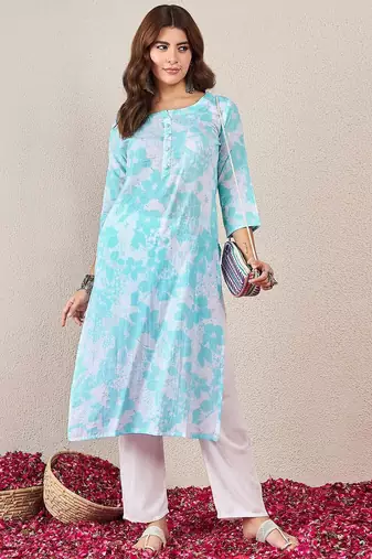 Floral Printed Round Neck Straight Kurta