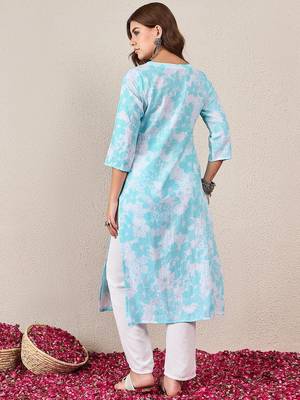 Floral Printed Round Neck Straight Kurta 5