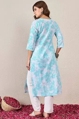 Floral Printed Round Neck Straight Kurta
