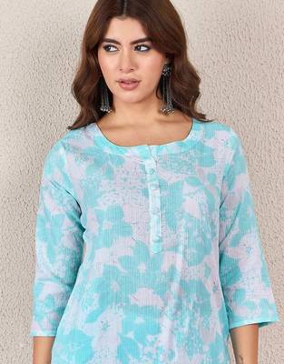 Floral Printed Round Neck Straight Kurta 6