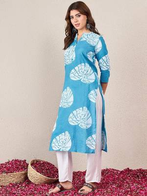 Floral Printed Mandarin Collar Straight Kurta 3