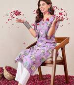 Women Floral Printed Daily Cotton Straight Kurta