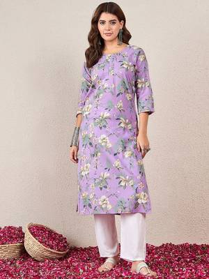 Women Floral Printed Daily Cotton Straight Kurta 2
