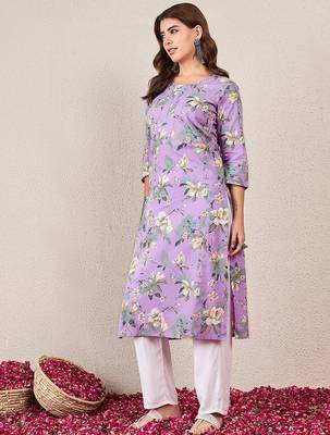 Women Floral Printed Daily Cotton Straight Kurta 4