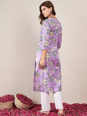 Women Floral Printed Daily Cotton Straight Kurta 5