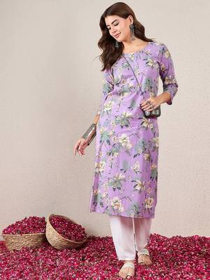 Women Floral Printed Daily Cotton Straight Kurta 6