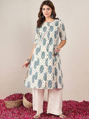 Floral Printed Round Neck Cotton Straight Kurtas 6