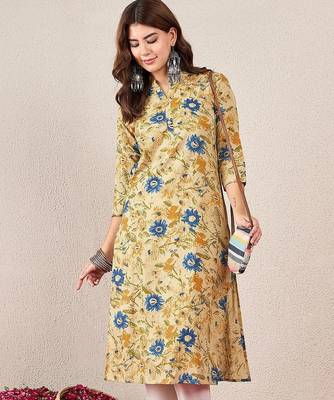Floral Printed Mandarin Collar Cotton Straight Kurtas 4