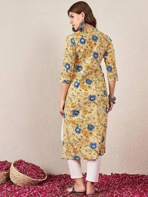 Floral Printed Mandarin Collar Cotton Straight Kurtas 5