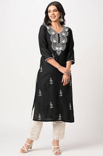 Women Ethnic Motifs Embroidered Festive Cotton Straight Kurta