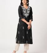 Women Ethnic Motifs Embroidered Festive Cotton Straight Kurta