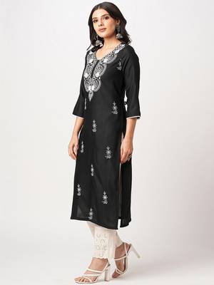 Women Ethnic Motifs Embroidered Festive Cotton Straight Kurta 5