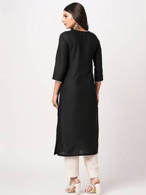 Women Ethnic Motifs Embroidered Festive Cotton Straight Kurta 6
