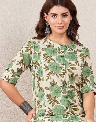 Women Floral Printed Daily Cotton Straight Kurta 3