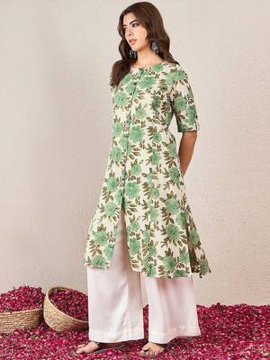 Women Floral Printed Daily Cotton Straight Kurta 4