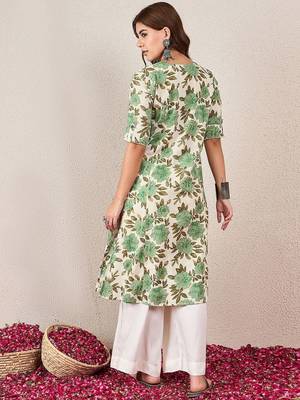 Women Floral Printed Daily Cotton Straight Kurta 5