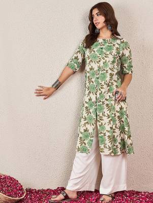 Women Floral Printed Daily Cotton Straight Kurta 6