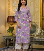 Women Floral Printed Thread Work Kurta