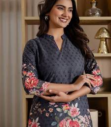 Printed Dark Grey Cotton Co Ords for Women