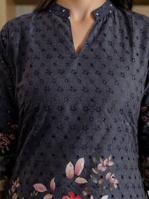 Printed Dark Grey Cotton Co Ords for Women 4