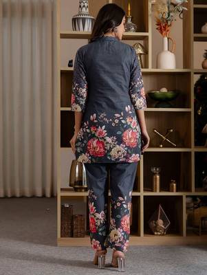 Printed Dark Grey Cotton Co Ords for Women 6