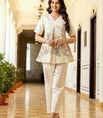 Printed Beige Cotton Co Ords for Women