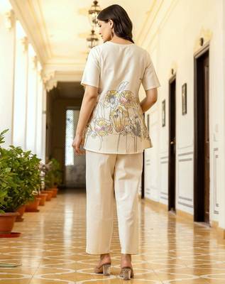 Printed Beige Cotton Co Ords for Women 4