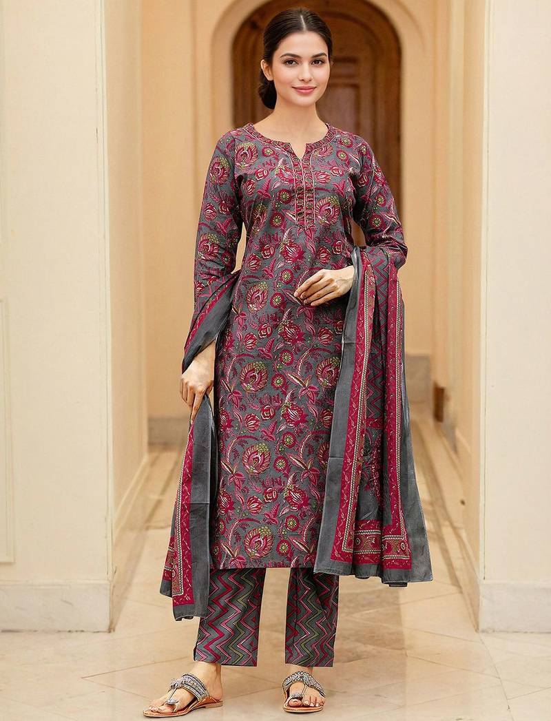 Women Floral Printed Kurta with Trousers & Dupatta