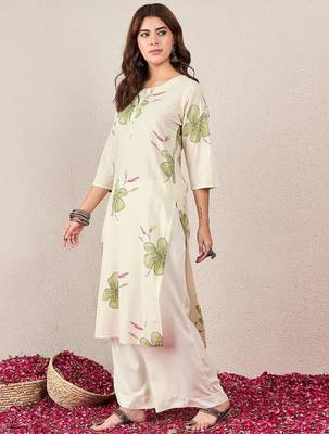 Floral Printed Round Neck Straight Kurta 3