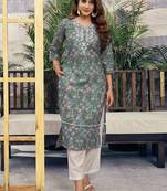 Women Floral Printed Festive Cotton Straight Kurta
