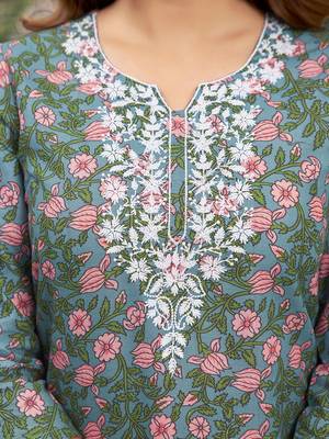 Women Floral Printed Festive Cotton Straight Kurta 3