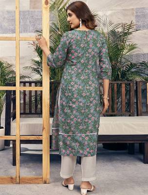 Women Floral Printed Festive Cotton Straight Kurta 5