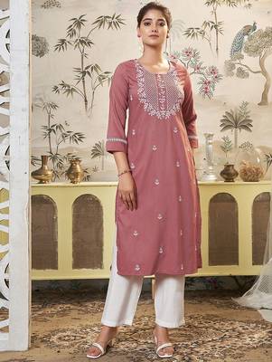 Women Ethnic Motifs Embroidered Festive Silk Straight Kurta 1