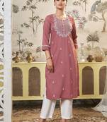 Women Ethnic Motifs Embroidered Festive Silk Straight Kurta