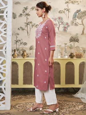 Women Ethnic Motifs Embroidered Festive Silk Straight Kurta 4
