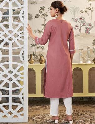 Women Ethnic Motifs Embroidered Festive Silk Straight Kurta 5