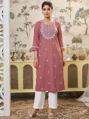 Women Ethnic Motifs Embroidered Festive Silk Straight Kurta 6