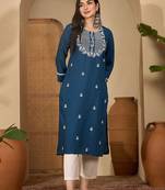 Embroidered Round Neck Straight Kurta