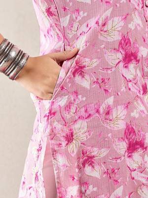 Floral Printed Mandarin Collar Cotton Straight Kurta 7