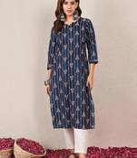 Floral Printed Cotton V-Neck Straight Kurtas