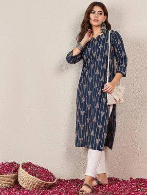 Floral Printed Cotton V-Neck Straight Kurtas 4