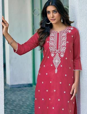 Women Ethnic Motifs Dyed Chikankari Kurta 2