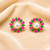 Certified natural freshwater pearls jewellery pearl centre floral stud earrings with ruby & emerald stones gold-tone.