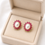 Certified natural freshwater pearls jewellery pearl & ruby halo stud earrings, gold-tone floral design freshwater pearl.