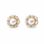 Certified natural freshwater pearls jewellery pearl centre crystal halo stud earrings, gold tone floral cluster design.