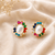 Certified natural freshwater pearls jewellery pearl centre stud earrings with multicolour gemstone halo gold-tone.