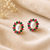 Certified natural freshwater pearls jewellery pearl stud earrings with ruby and emerald stones, gold tone oval pearl.