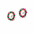 Certified natural freshwater pearls jewellery pearl stud earrings with ruby and emerald stones, gold tone oval pearl.