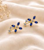 Certified natural freshwater pearls jewellery blue sapphire marquise cz stud earrings, gold-tone floral cubic zirconia.